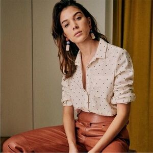 Sezane Tomboy Shirt Ecru Navy Dot size 32